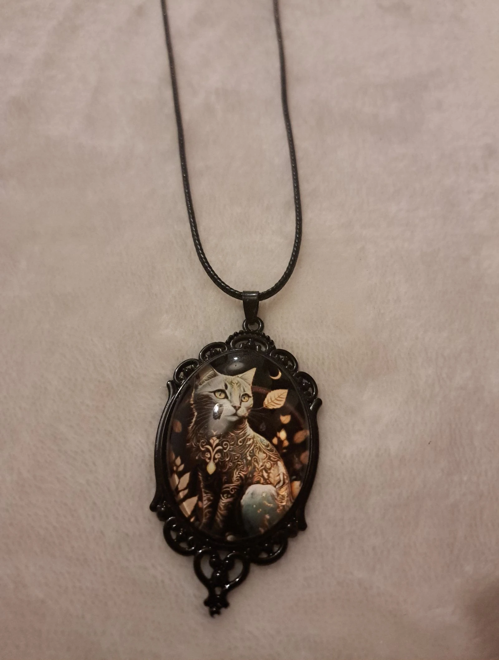 Gothische kat camee ketting • Vintage zwarte hanger • Dark Academia • Heksachtige sieraden – photo 2